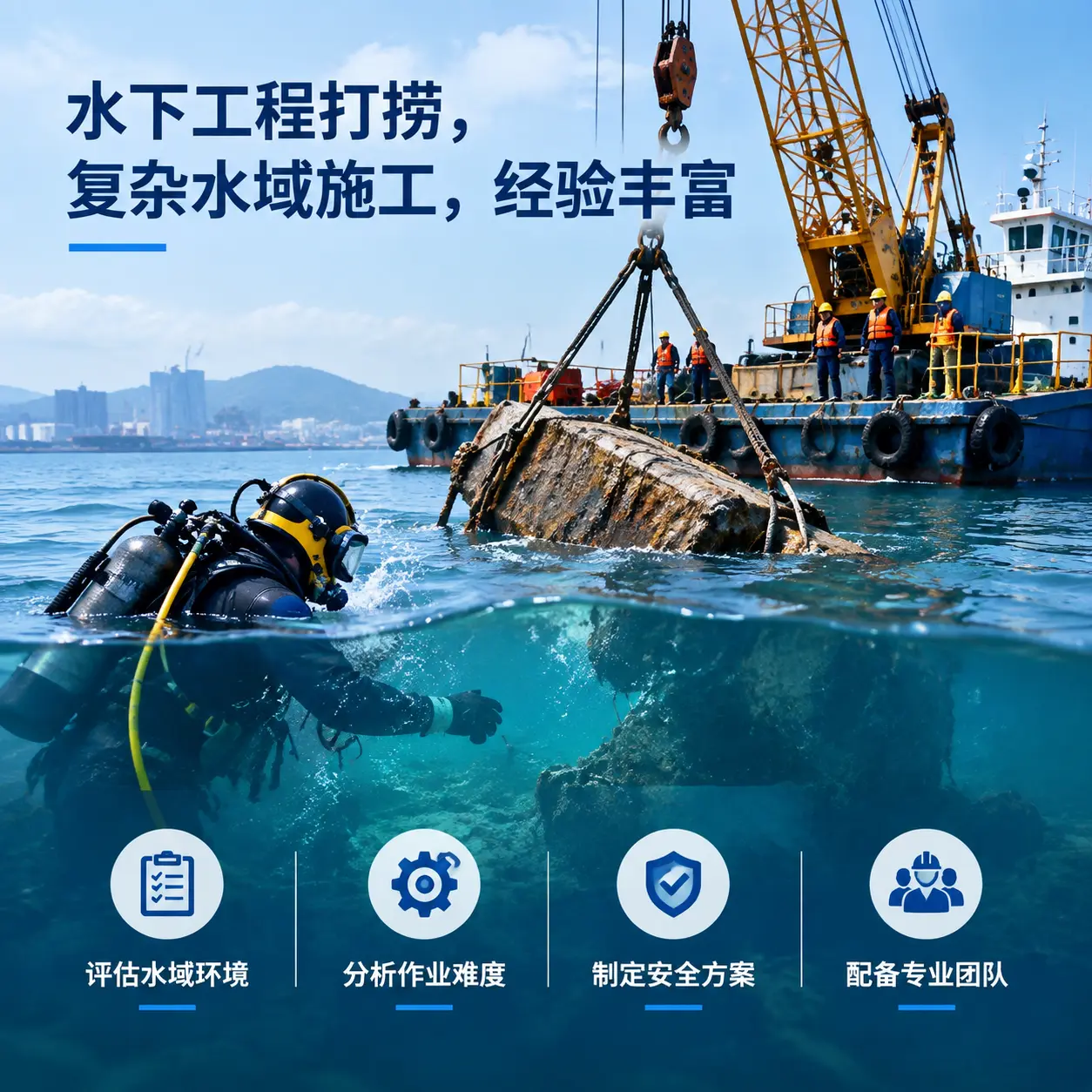水下工程打捞,复杂水域施工,经验丰富镇坪